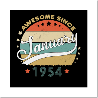 Awesome Since january 1954 Birthday Retro Sunset Vintage Funny Gift For Birthday Posters and Art